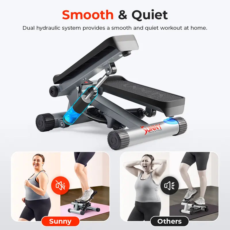 SUNNY Original Mini Stepper with Resistance Bands Whole Body Workout Home Gym Fitness Equipment Quiet Hydraulic Drive Compact Cardio Exercise Machine for Legs Glutes Core and Upper Body 300 Lbs Capacity