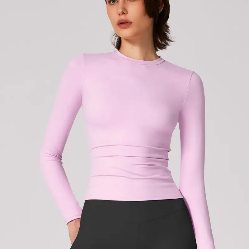 TIMEOFF Women'S Plain Nylon Blend Long Sleeve Gym Workout Apparel, Mock Neck Slim Fit Athletic Shirt, Thumb-Hole Cuffs, Stretchy Soft Breathable Fabric, Snug Non-Restrictive Women'S Clothes, Ideal for Yoga, Gym Training, Everyday Tops