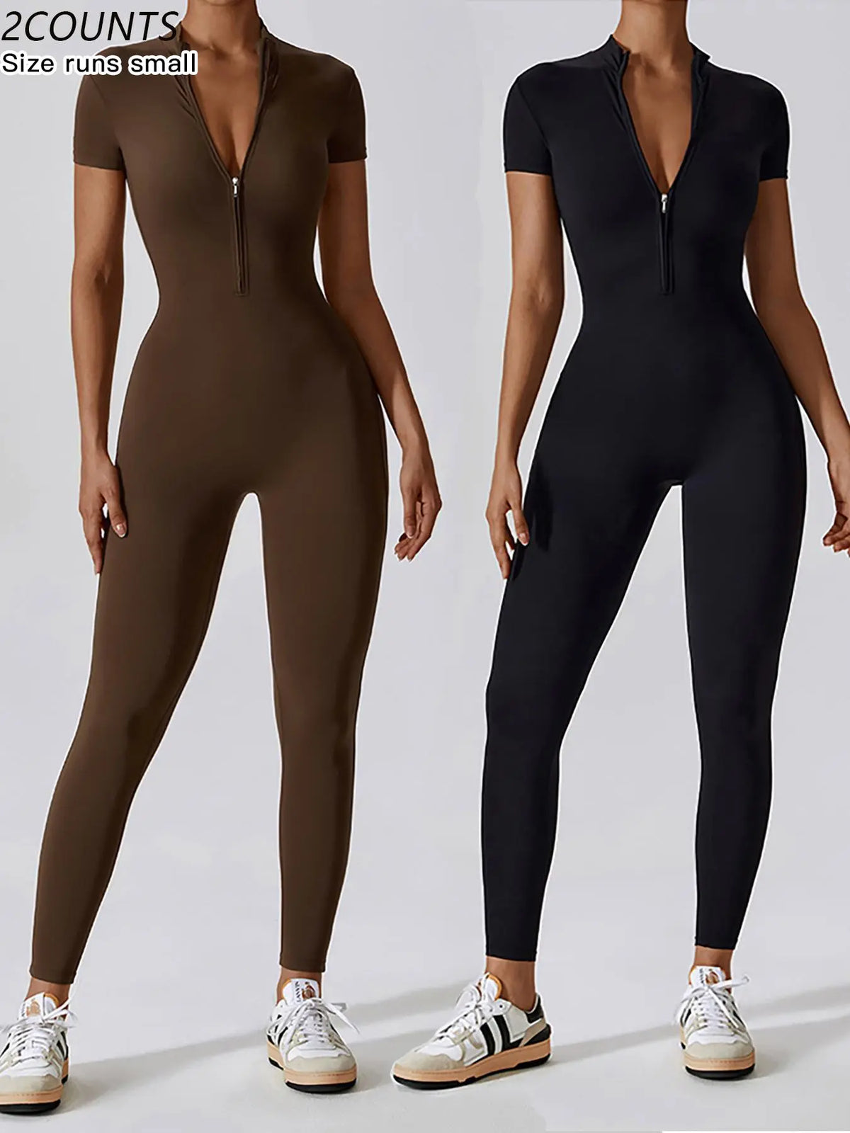 Women'S Solid Zipper Mock Neck Sports Jumpsuit, Sporty High Waist Quick Drying Jumpsuit for Yoga Gym Workout, Skinny Fit Jumpsuit, Tight Fitting Jumpsuit, Workout Jumpsuits