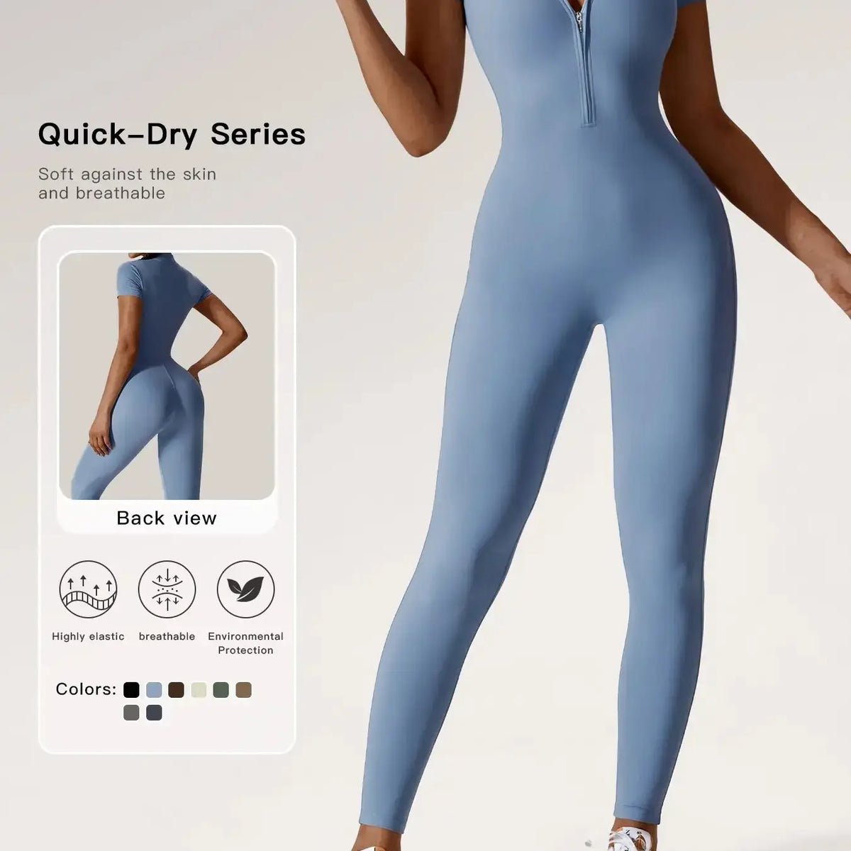 Women'S Solid Zipper Mock Neck Sports Jumpsuit, Sporty High Waist Quick Drying Jumpsuit for Yoga Gym Workout, Skinny Fit Jumpsuit, Tight Fitting Jumpsuit, Workout Jumpsuits