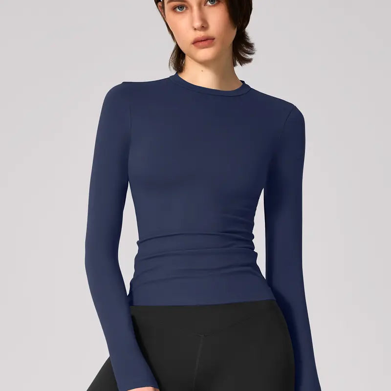 TIMEOFF Women'S Plain Nylon Blend Long Sleeve Gym Workout Apparel, Mock Neck Slim Fit Athletic Shirt, Thumb-Hole Cuffs, Stretchy Soft Breathable Fabric, Snug Non-Restrictive Women'S Clothes, Ideal for Yoga, Gym Training, Everyday Tops