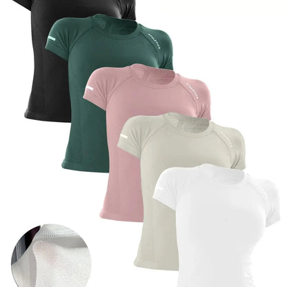 Women'S Yoga Letter round Neck Sport Short Sleeve T-Shirt, Workout Shirts, High Stretch Athletic Breathable Fitness Running Yoga Wear, All Seasons Casual Top
