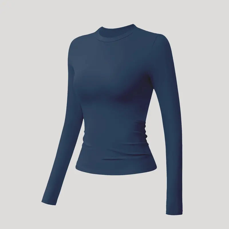 TIMEOFF Women'S Plain Nylon Blend Long Sleeve Gym Workout Apparel, Mock Neck Slim Fit Athletic Shirt, Thumb-Hole Cuffs, Stretchy Soft Breathable Fabric, Snug Non-Restrictive Women'S Clothes, Ideal for Yoga, Gym Training, Everyday Tops