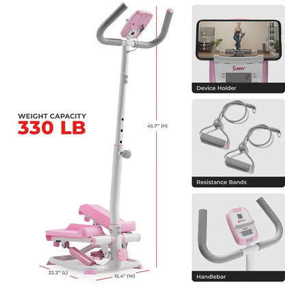 SUNNY Original Mini Stepper with Resistance Bands Whole Body Workout Home Gym Fitness Equipment Quiet Hydraulic Drive Compact Cardio Exercise Machine for Legs Glutes Core and Upper Body 300 Lbs Capacity