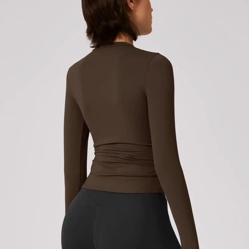 TIMEOFF Women'S Plain Nylon Blend Long Sleeve Gym Workout Apparel, Mock Neck Slim Fit Athletic Shirt, Thumb-Hole Cuffs, Stretchy Soft Breathable Fabric, Snug Non-Restrictive Women'S Clothes, Ideal for Yoga, Gym Training, Everyday Tops