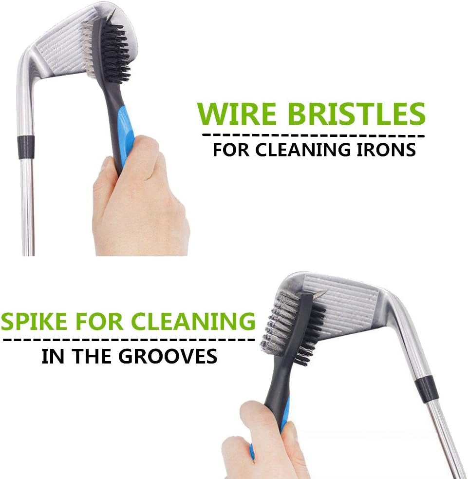Golf Club Brush and Club Groove Cleaner 2 Ft Retractable Zip-Line Aluminum Carabiner, Lightweight and Stylish, Ergonomic Design, Easily Attaches to Golf Bag