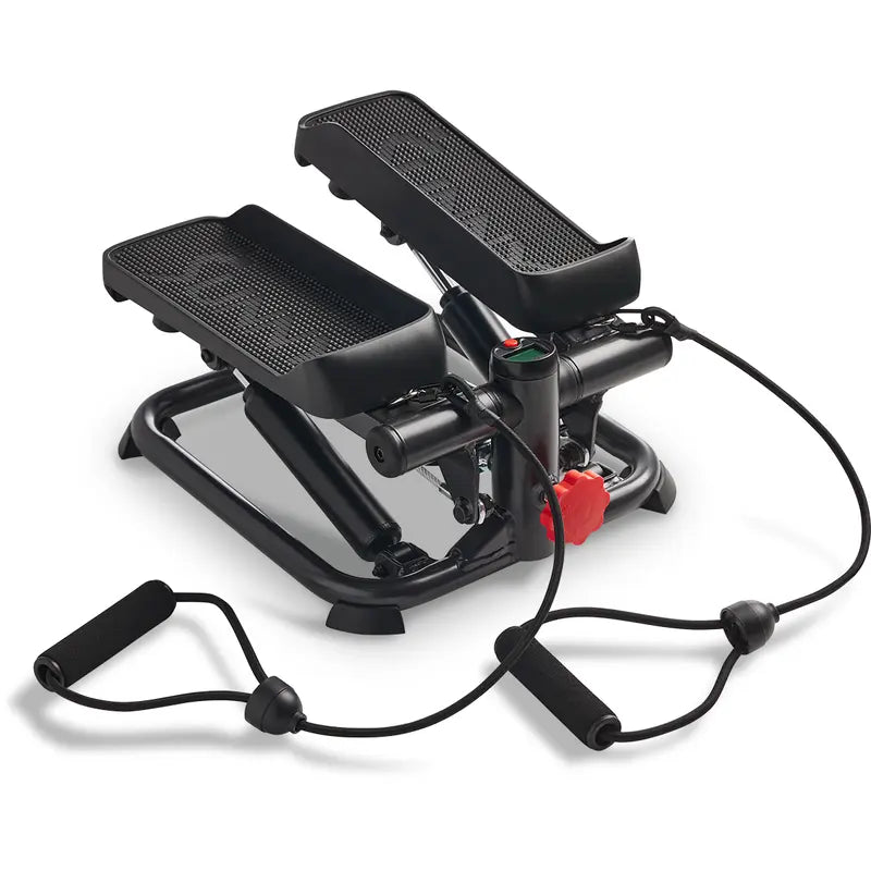 SUNNY Original Mini Stepper with Resistance Bands Whole Body Workout Home Gym Fitness Equipment Quiet Hydraulic Drive Compact Cardio Exercise Machine for Legs Glutes Core and Upper Body 300 Lbs Capacity