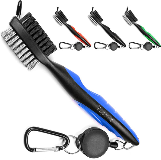 Golf Club Brush and Club Groove Cleaner 2 Ft Retractable Zip-Line Aluminum Carabiner, Lightweight and Stylish, Ergonomic Design, Easily Attaches to Golf Bag