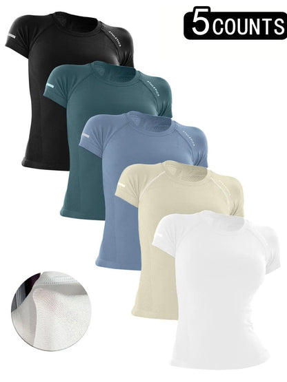 Women'S Yoga Letter round Neck Sport Short Sleeve T-Shirt, Workout Shirts, High Stretch Athletic Breathable Fitness Running Yoga Wear, All Seasons Casual Top