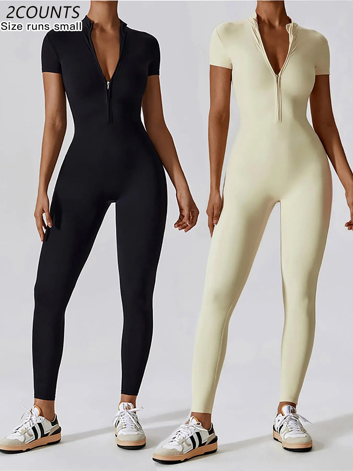 Women'S Solid Zipper Mock Neck Sports Jumpsuit, Sporty High Waist Quick Drying Jumpsuit for Yoga Gym Workout, Skinny Fit Jumpsuit, Tight Fitting Jumpsuit, Workout Jumpsuits