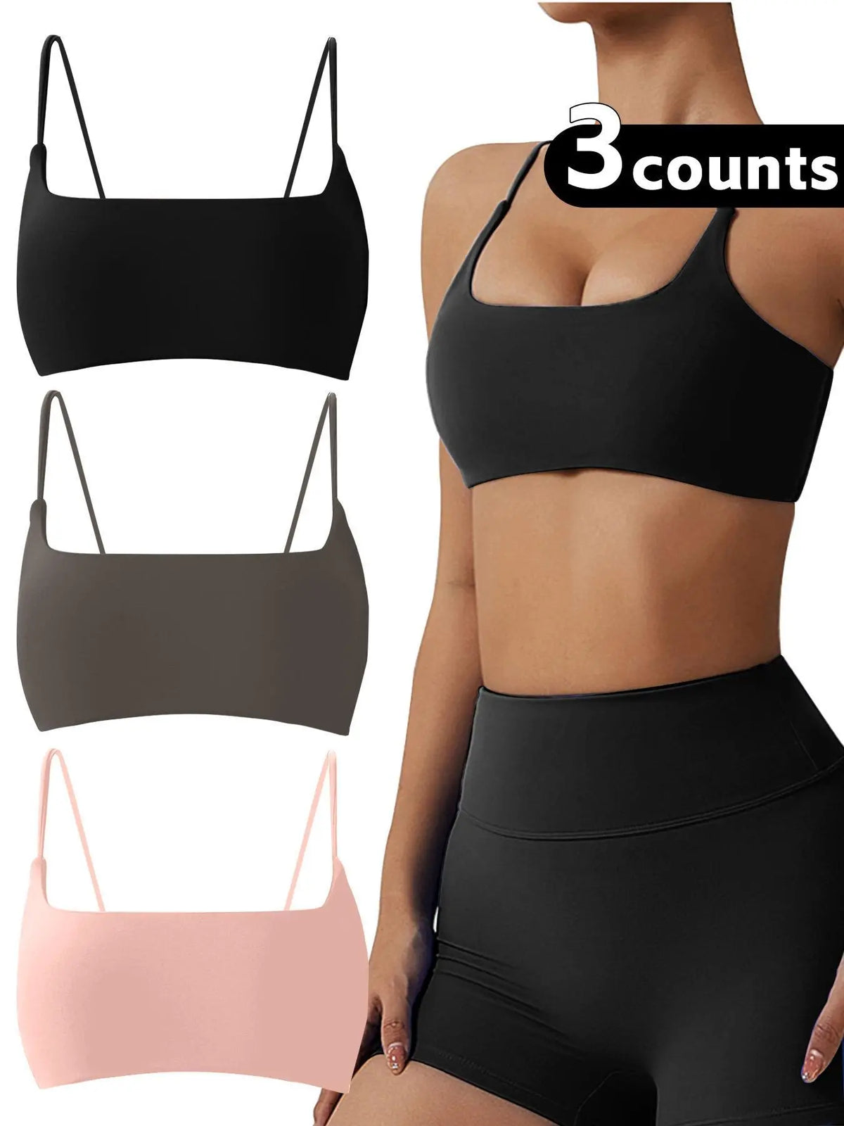 Women'S Solid Wireless Sports Bra, Sporty Breathable Comfortable Bra, Ladies Sportswear for Yoga Gym, Stretch Sports Bra