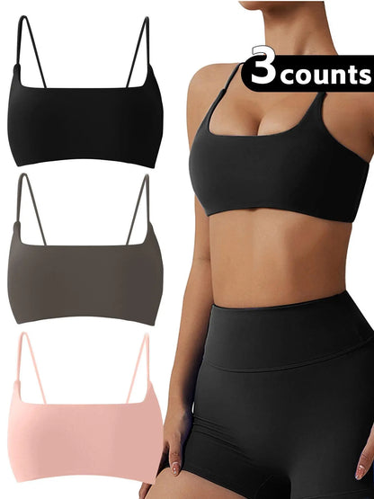 Women'S Solid Wireless Sports Bra, Sporty Breathable Comfortable Bra, Ladies Sportswear for Yoga Gym, Stretch Sports Bra