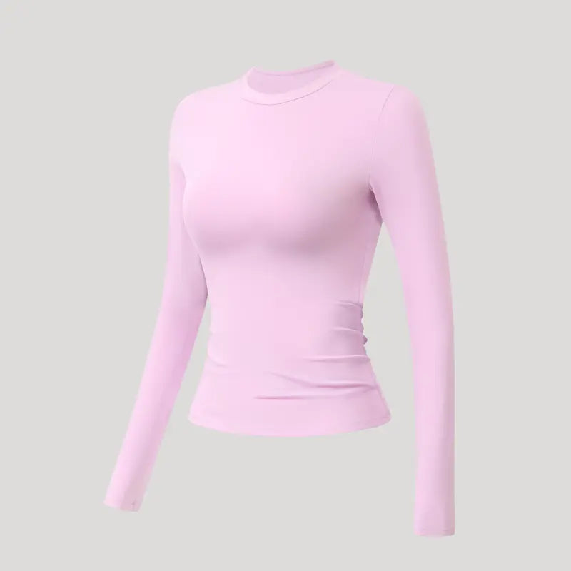TIMEOFF Women'S Plain Nylon Blend Long Sleeve Gym Workout Apparel, Mock Neck Slim Fit Athletic Shirt, Thumb-Hole Cuffs, Stretchy Soft Breathable Fabric, Snug Non-Restrictive Women'S Clothes, Ideal for Yoga, Gym Training, Everyday Tops