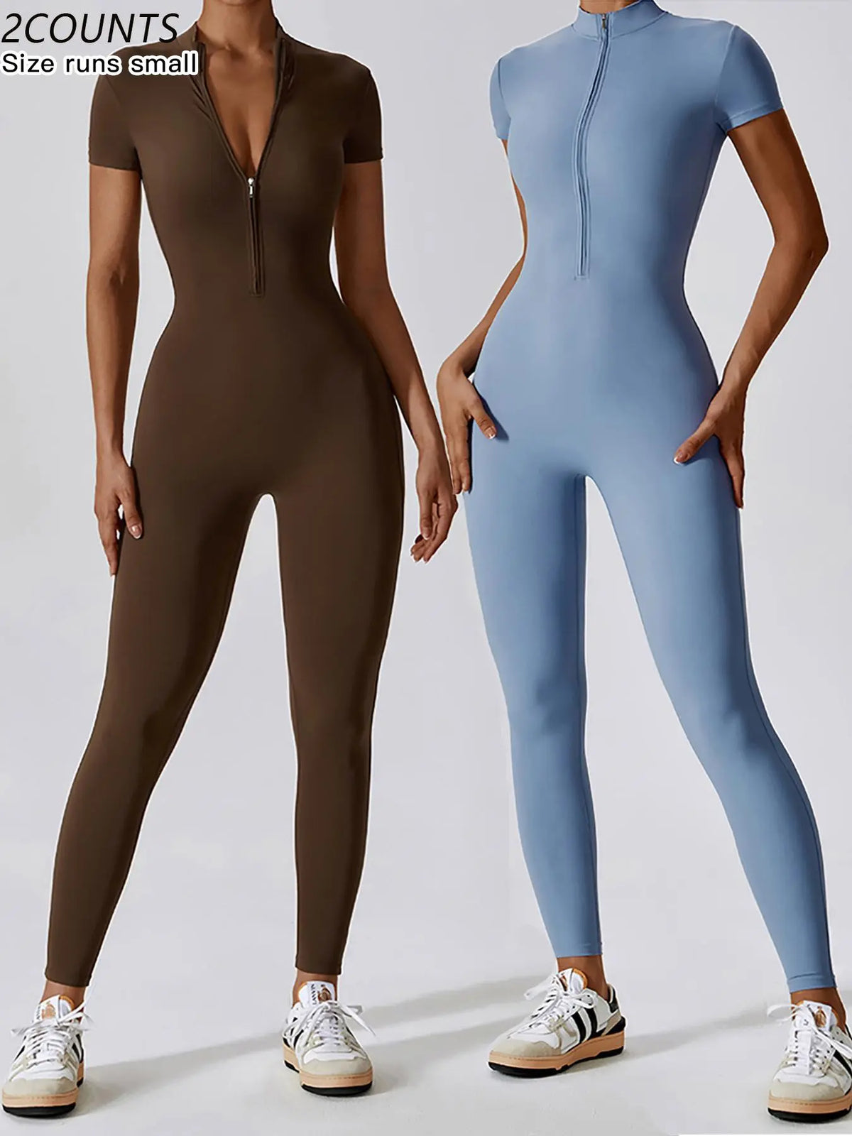 Women'S Solid Zipper Mock Neck Sports Jumpsuit, Sporty High Waist Quick Drying Jumpsuit for Yoga Gym Workout, Skinny Fit Jumpsuit, Tight Fitting Jumpsuit, Workout Jumpsuits