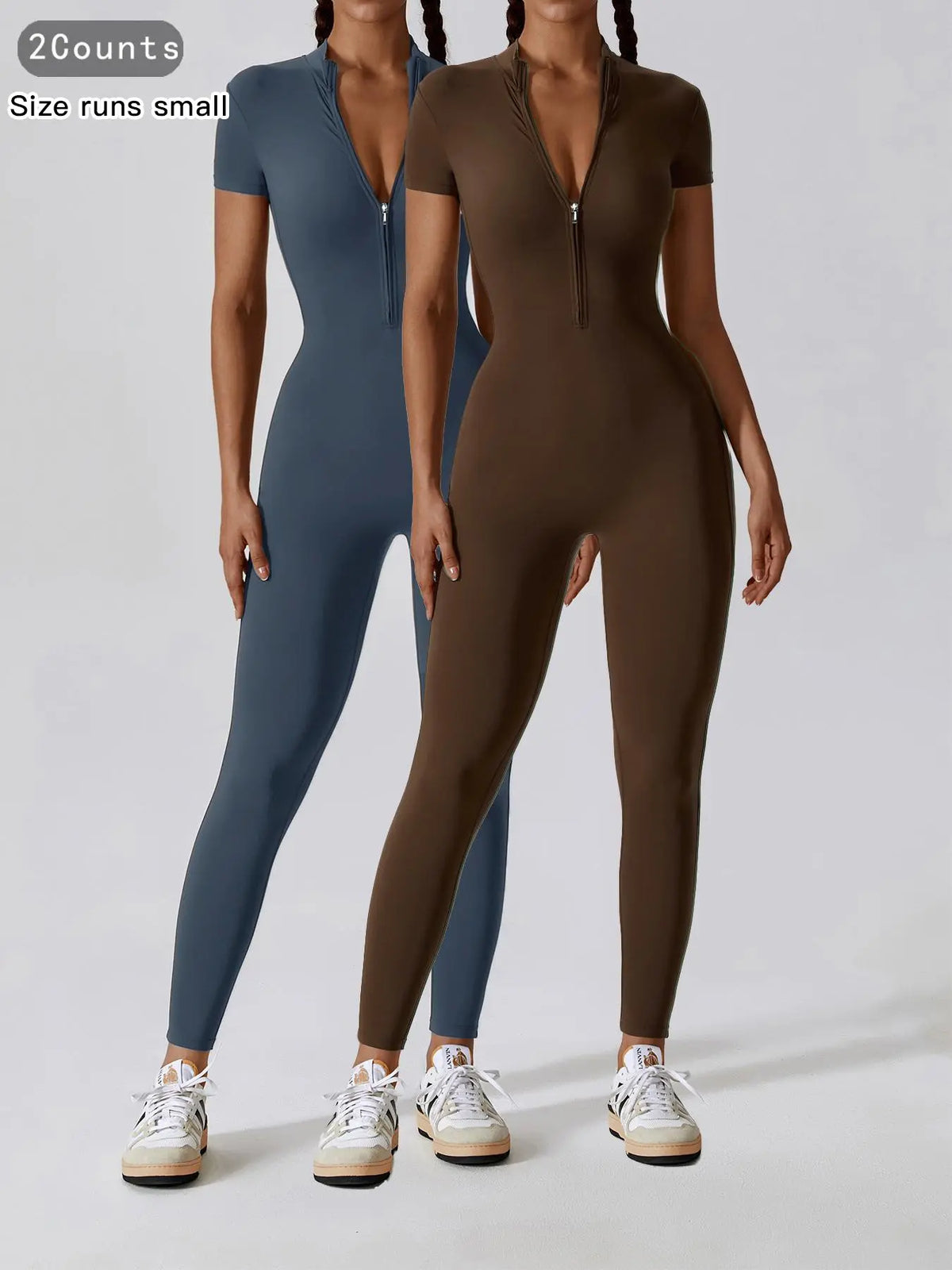Women'S Solid Zipper Mock Neck Sports Jumpsuit, Sporty High Waist Quick Drying Jumpsuit for Yoga Gym Workout, Skinny Fit Jumpsuit, Tight Fitting Jumpsuit, Workout Jumpsuits