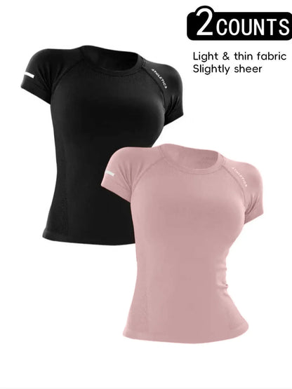 Women'S Yoga Letter round Neck Sport Short Sleeve T-Shirt, Workout Shirts, High Stretch Athletic Breathable Fitness Running Yoga Wear, All Seasons Casual Top