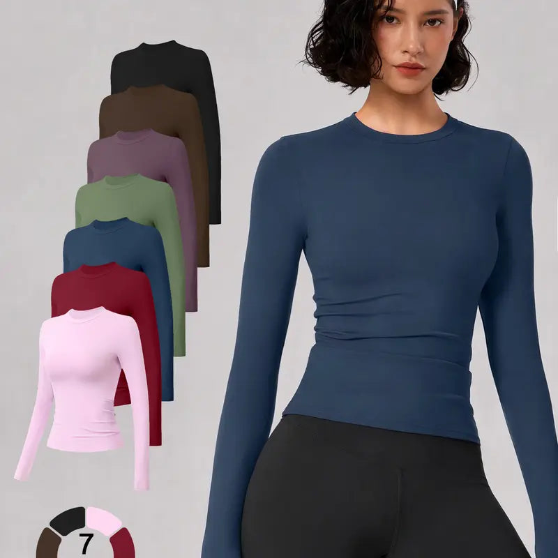 TIMEOFF Women'S Plain Nylon Blend Long Sleeve Gym Workout Apparel, Mock Neck Slim Fit Athletic Shirt, Thumb-Hole Cuffs, Stretchy Soft Breathable Fabric, Snug Non-Restrictive Women'S Clothes, Ideal for Yoga, Gym Training, Everyday Tops