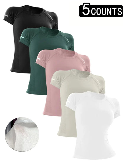 Women'S Yoga Letter round Neck Sport Short Sleeve T-Shirt, Workout Shirts, High Stretch Athletic Breathable Fitness Running Yoga Wear, All Seasons Casual Top