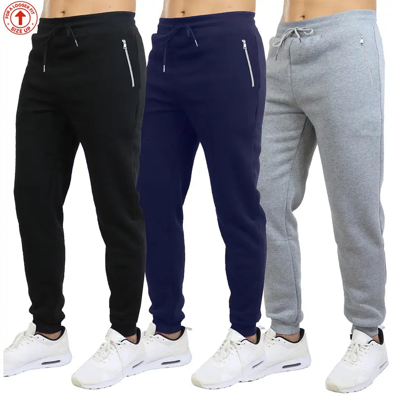 Men'S 3 Pack Fleece Active Athletic Jogger Sweatpants with Drawstring Sizes S-2XL Breathable