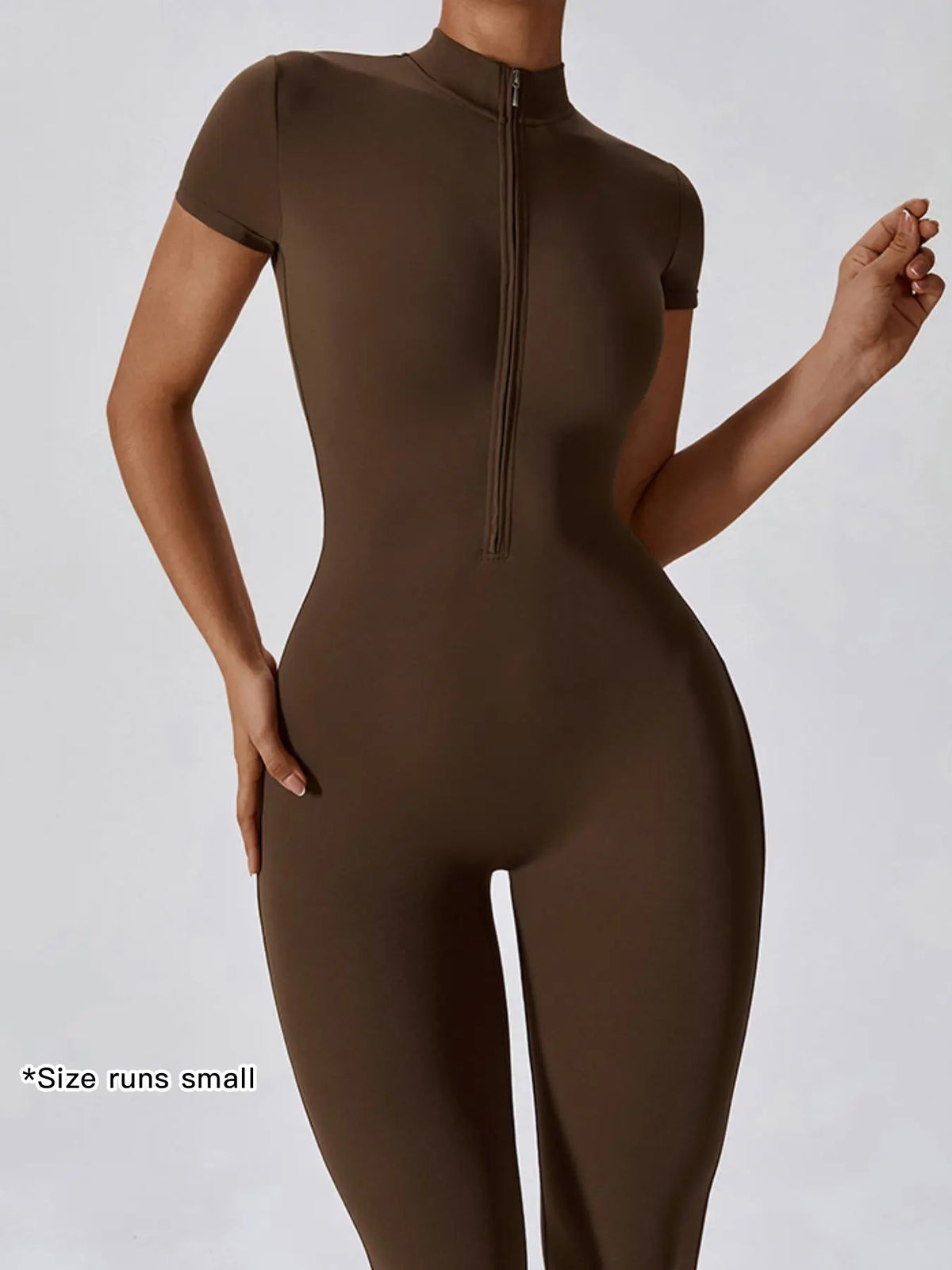 Women'S Solid Zipper Mock Neck Sports Jumpsuit, Sporty High Waist Quick Drying Jumpsuit for Yoga Gym Workout, Skinny Fit Jumpsuit, Tight Fitting Jumpsuit, Workout Jumpsuits