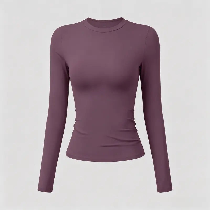 TIMEOFF Women'S Plain Nylon Blend Long Sleeve Gym Workout Apparel, Mock Neck Slim Fit Athletic Shirt, Thumb-Hole Cuffs, Stretchy Soft Breathable Fabric, Snug Non-Restrictive Women'S Clothes, Ideal for Yoga, Gym Training, Everyday Tops