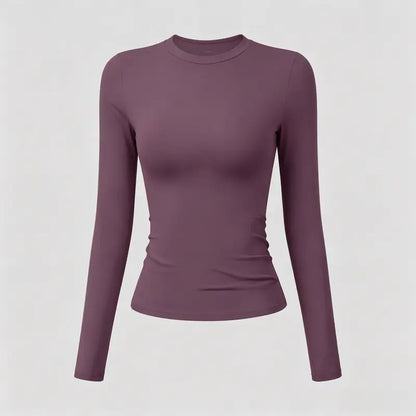 TIMEOFF Women'S Plain Nylon Blend Long Sleeve Gym Workout Apparel, Mock Neck Slim Fit Athletic Shirt, Thumb-Hole Cuffs, Stretchy Soft Breathable Fabric, Snug Non-Restrictive Women'S Clothes, Ideal for Yoga, Gym Training, Everyday Tops