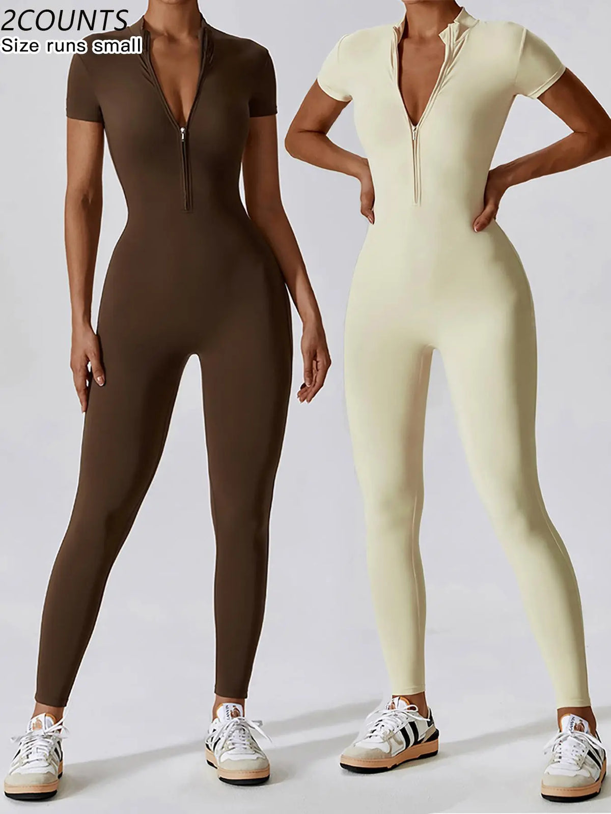 Women'S Solid Zipper Mock Neck Sports Jumpsuit, Sporty High Waist Quick Drying Jumpsuit for Yoga Gym Workout, Skinny Fit Jumpsuit, Tight Fitting Jumpsuit, Workout Jumpsuits