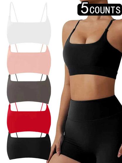Women'S Solid Wireless Sports Bra, Sporty Breathable Comfortable Bra, Ladies Sportswear for Yoga Gym, Stretch Sports Bra